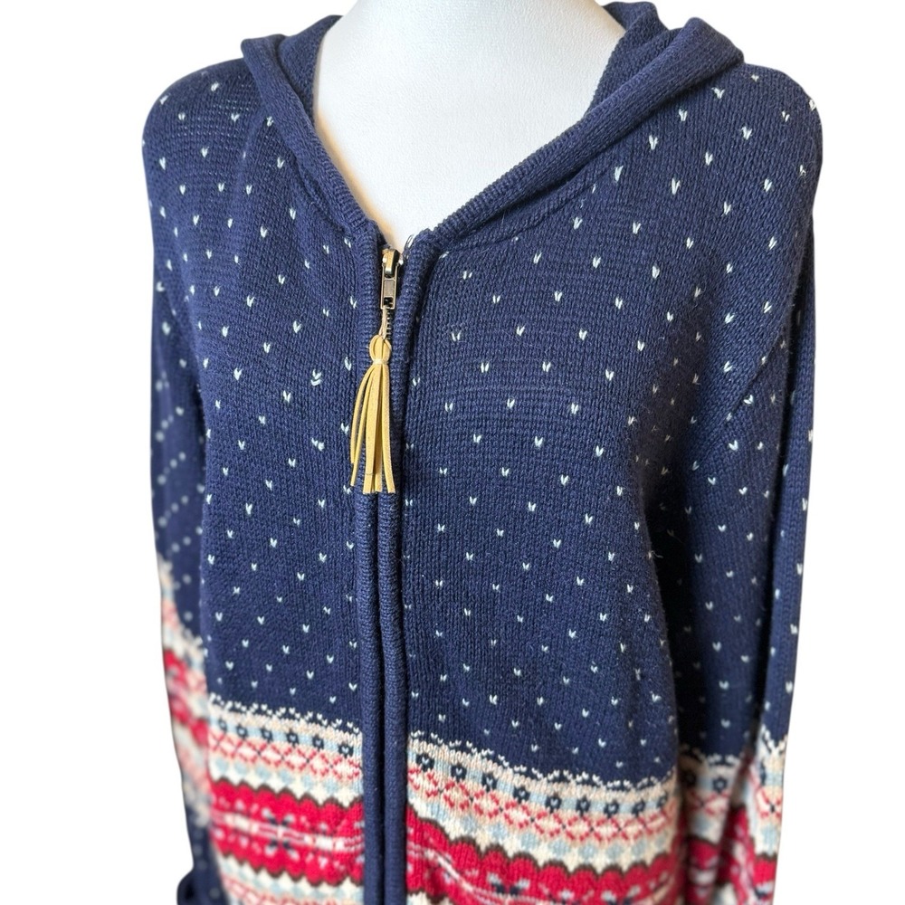 Vtg Tiara‎ International Womens Hooded Full Zip Cardigan Sweater Medium Blue